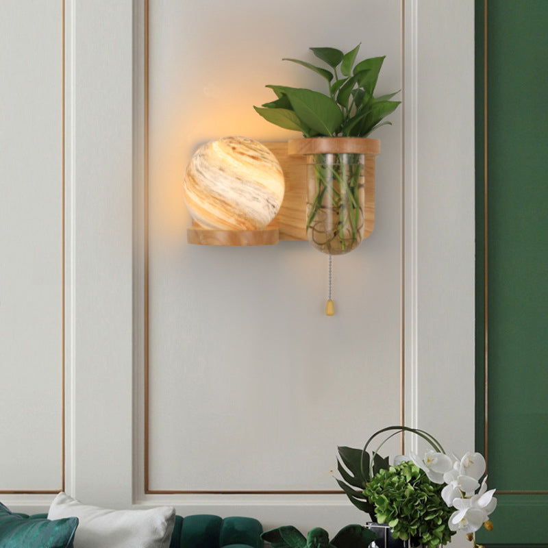 Planet Column Glass Oak Wall Lamp