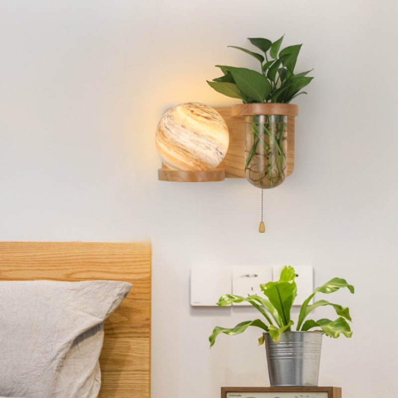 Planet Column Glass Oak Wall Lamp