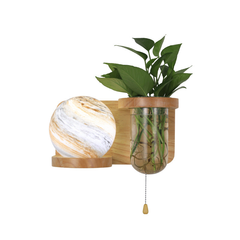 Planet Column Glass Oak Wall Lamp