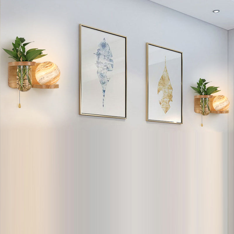 Planet Column Glass Oak Wall Lamp