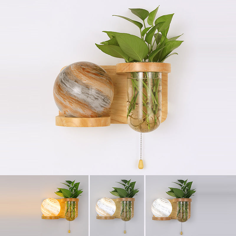 Planet Column Glass Oak Wall Lamp