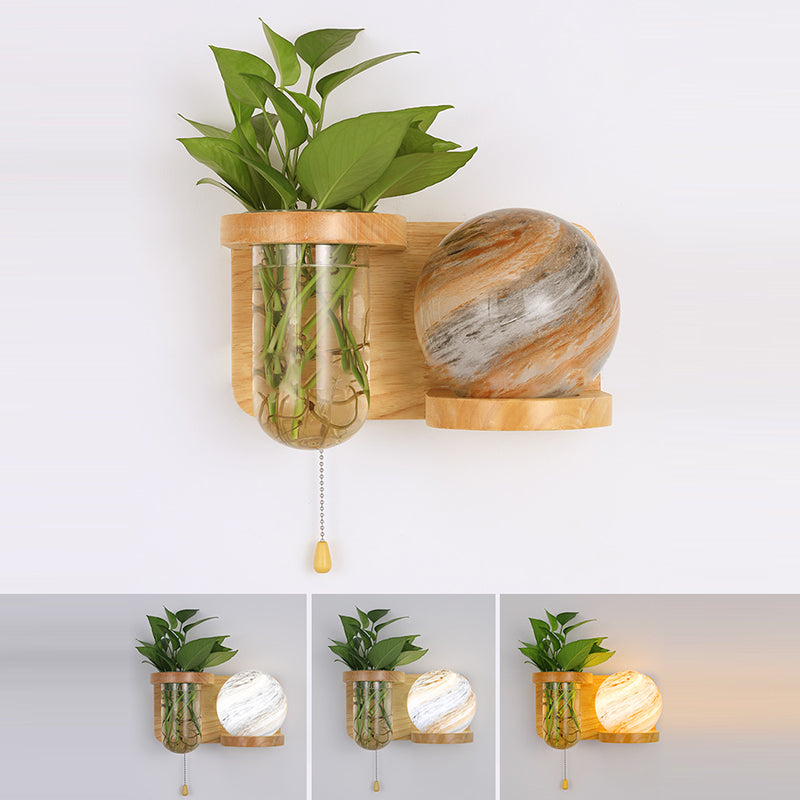 Planet Column Glass Oak Wall Lamp