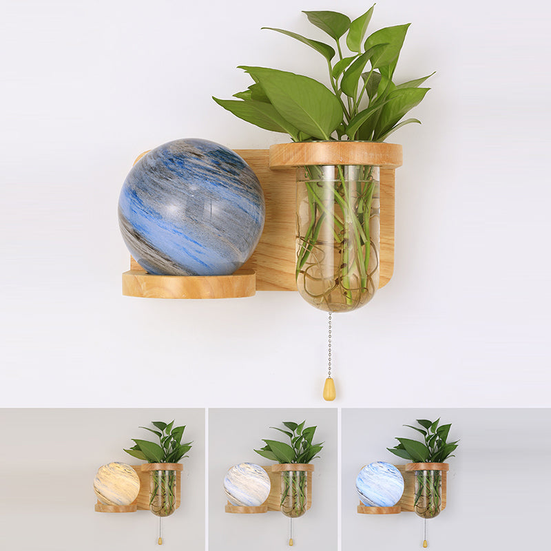 Planet Column Glass Oak Wall Lamp