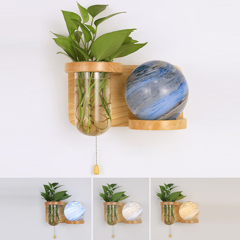 Planet Column Glass Oak Wall Lamp