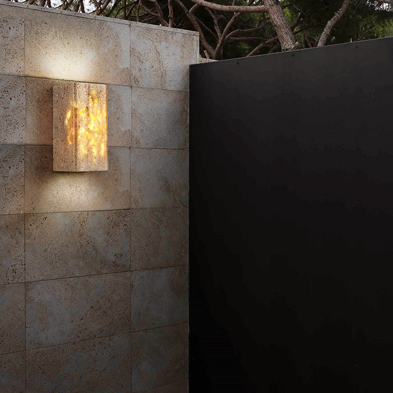 Square Rectangle Yellow Travertine Wall Lamp