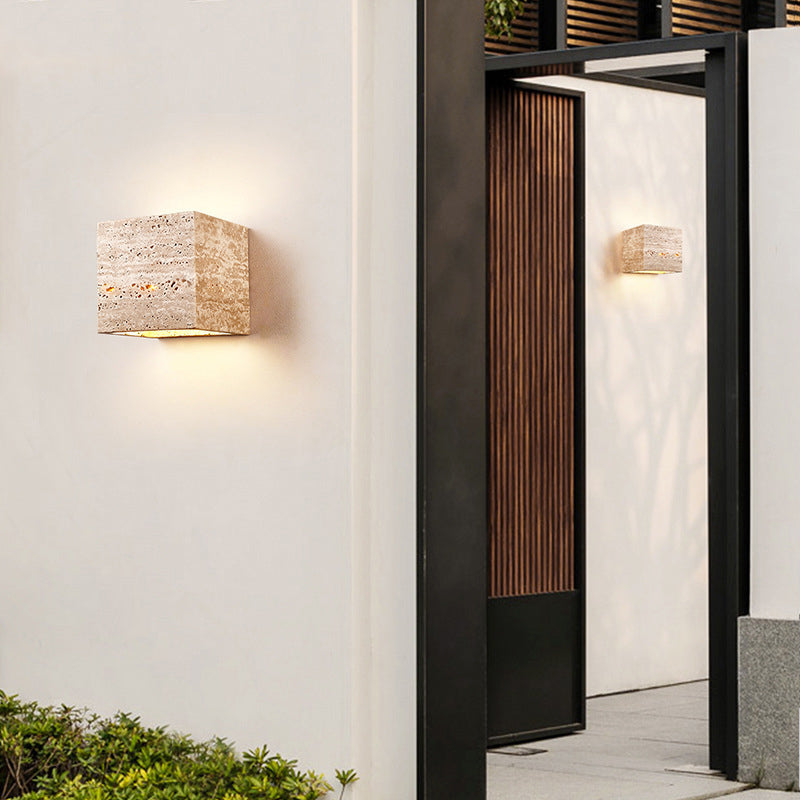 Square Rectangle Yellow Travertine Wall Lamp