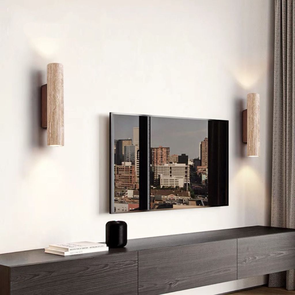 Cylinder Round Yellow Travertine 2-Light Wall Lamp