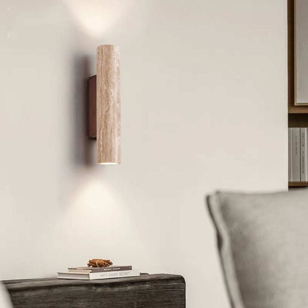 Cylinder Round Yellow Travertine 2-Light Wall Lamp