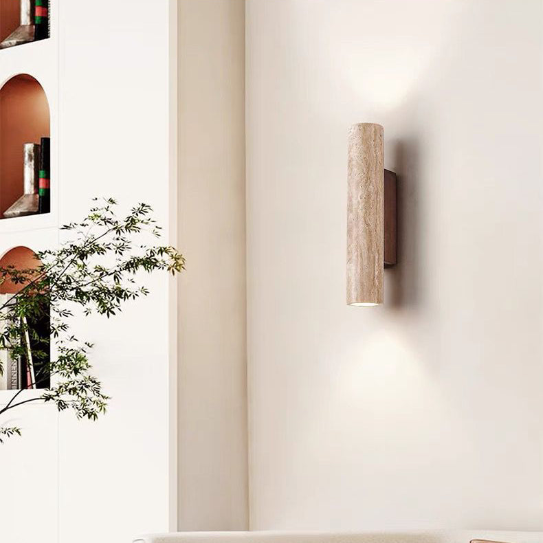 Cylinder Round Yellow Travertine 2-Light Wall Lamp