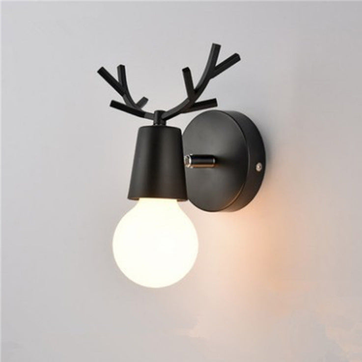 Antler Round Glass Rubberwood Wall Lamp