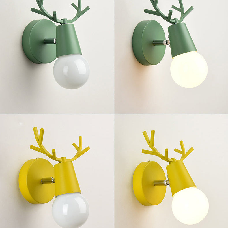 Antler Round Glass Rubberwood Wall Lamp