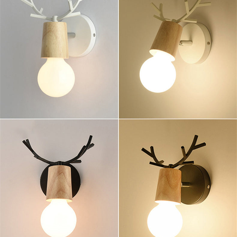 Antler Round Glass Rubberwood Wall Lamp