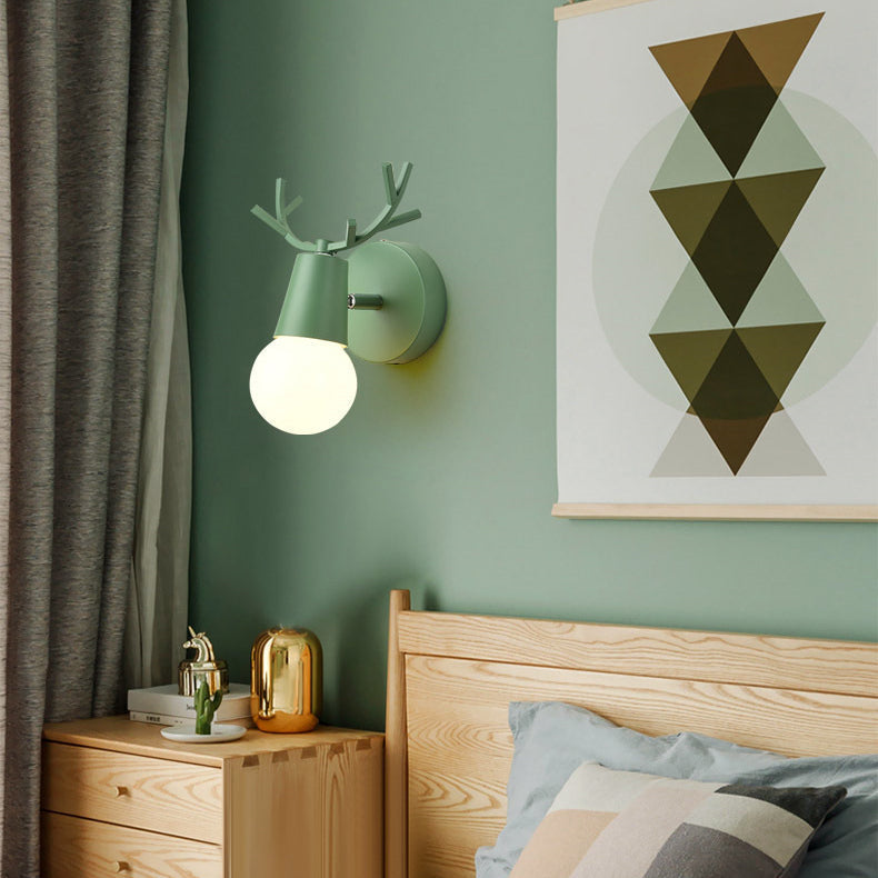 Antler Round Glass Rubberwood Wall Lamp