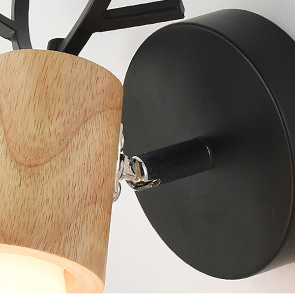 Antler Round Glass Rubberwood Wall Lamp