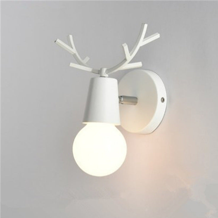 Antler Round Glass Rubberwood Wall Lamp