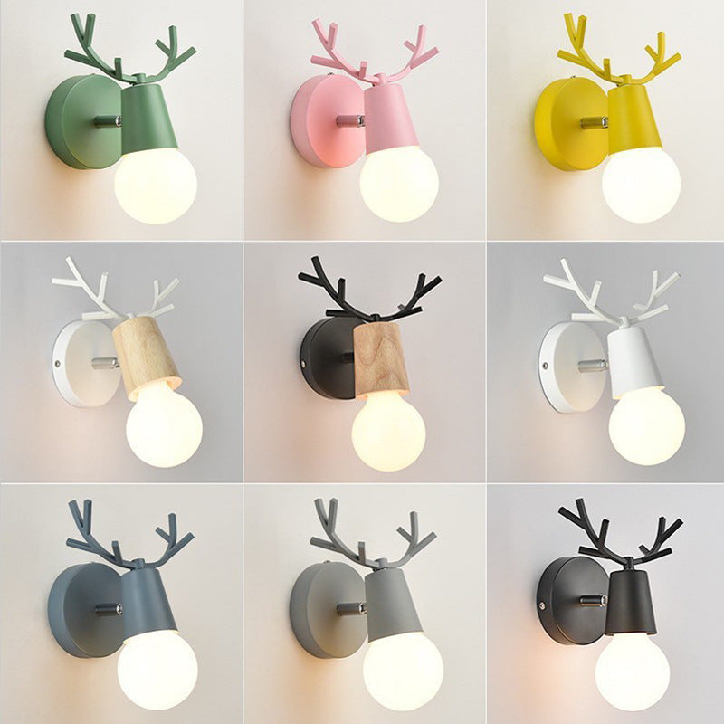 Antler Round Glass Rubberwood Wall Lamp