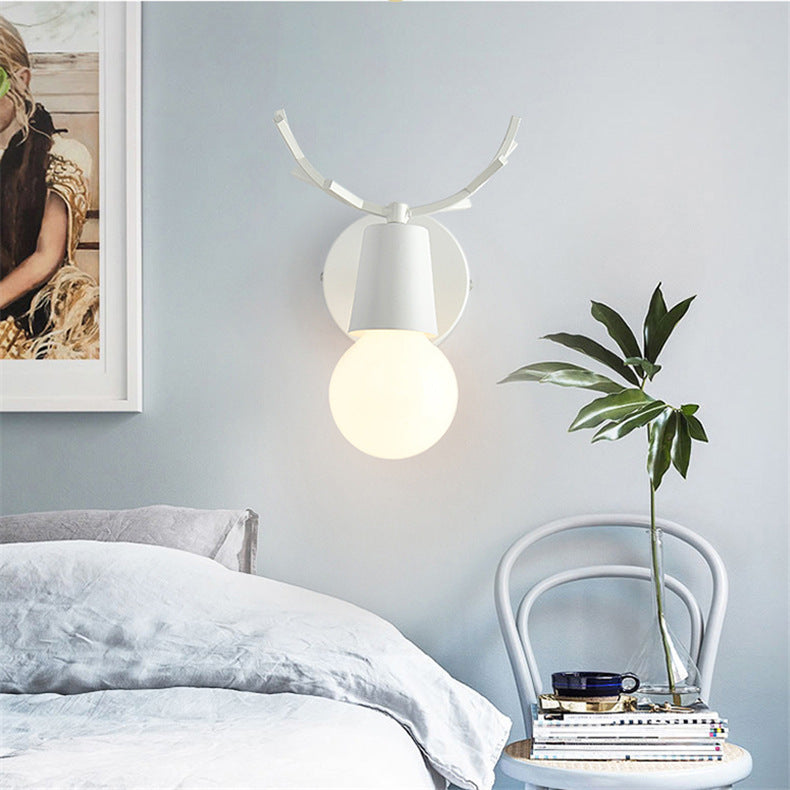 Antler Round Glass Rubberwood Wall Lamp