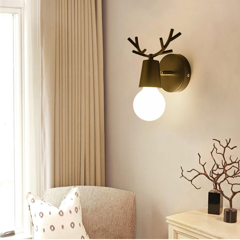 Antler Round Glass Rubberwood Wall Lamp