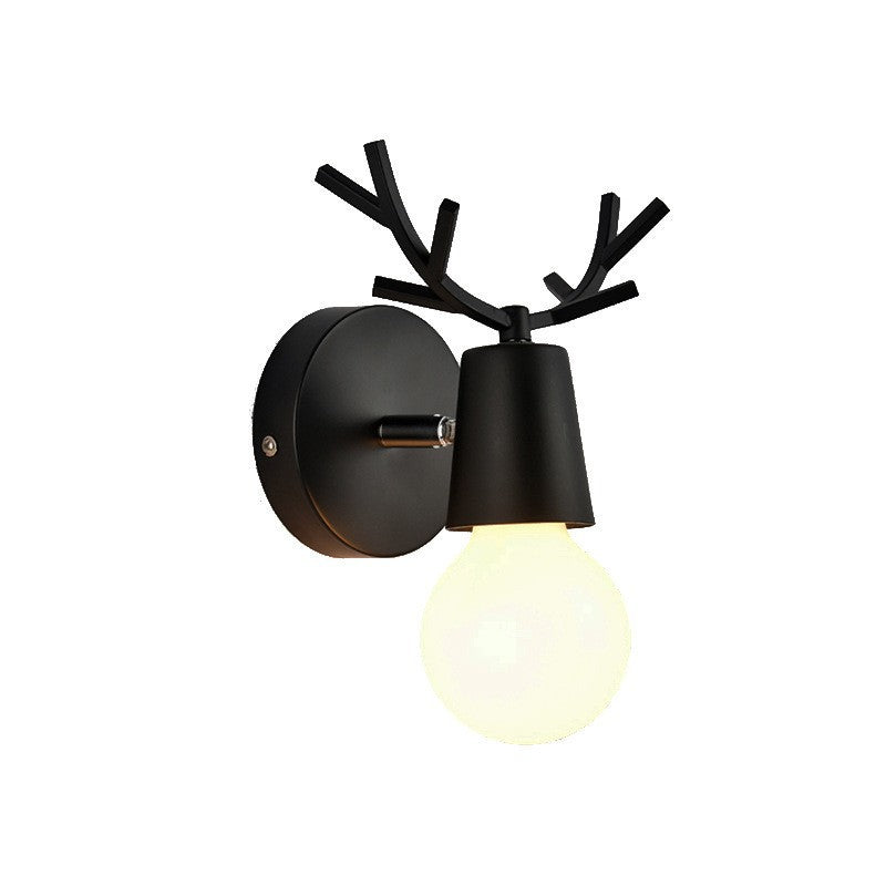 Antler Round Glass Rubberwood Wall Lamp