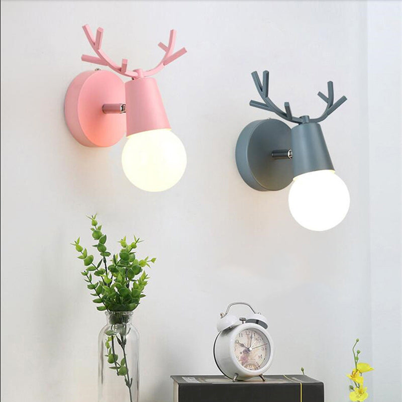 Antler Round Glass Rubberwood Wall Lamp