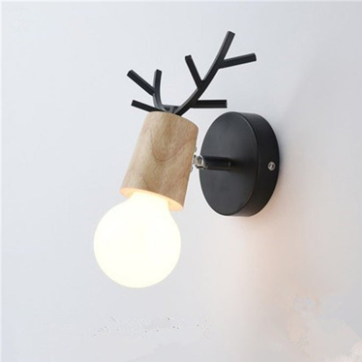 Antler Round Glass Rubberwood Wall Lamp