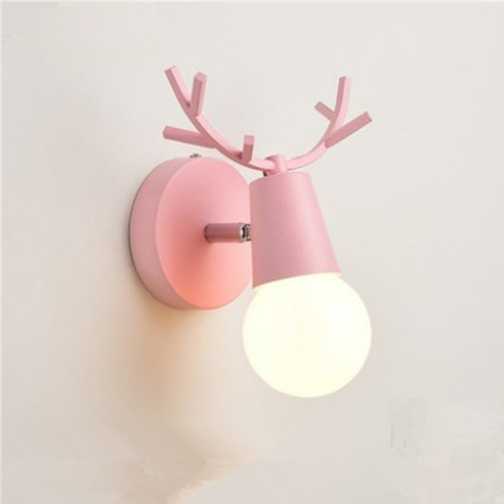 Antler Round Glass Rubberwood Wall Lamp