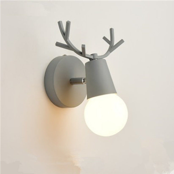 Antler Round Glass Rubberwood Wall Lamp