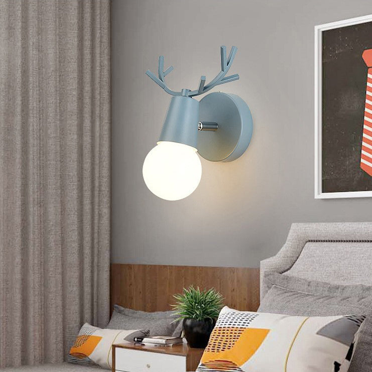 Antler Round Glass Rubberwood Wall Lamp