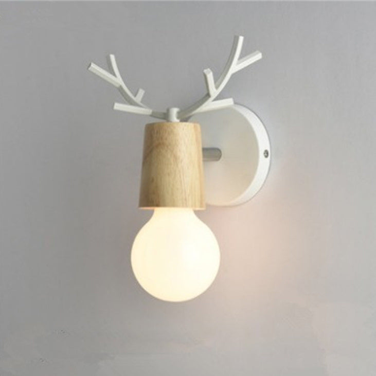 Antler Round Glass Rubberwood Wall Lamp