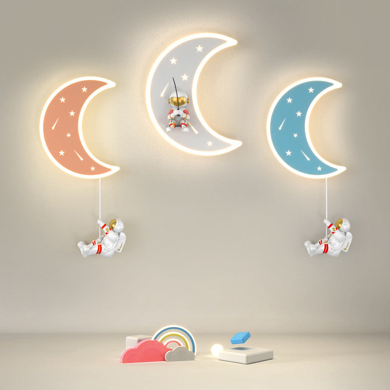 Crescent Moon Astronaut Star Wall Lamp