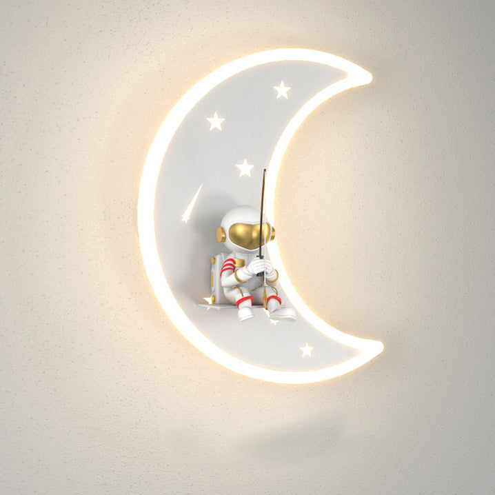 Crescent Moon Astronaut Star Wall Lamp