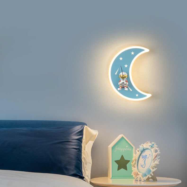 Crescent Moon Astronaut Star Wall Lamp