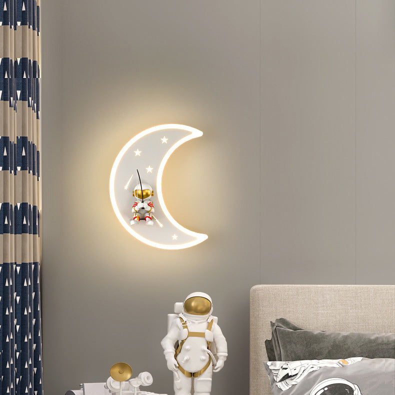Crescent Moon Astronaut Star Wall Lamp