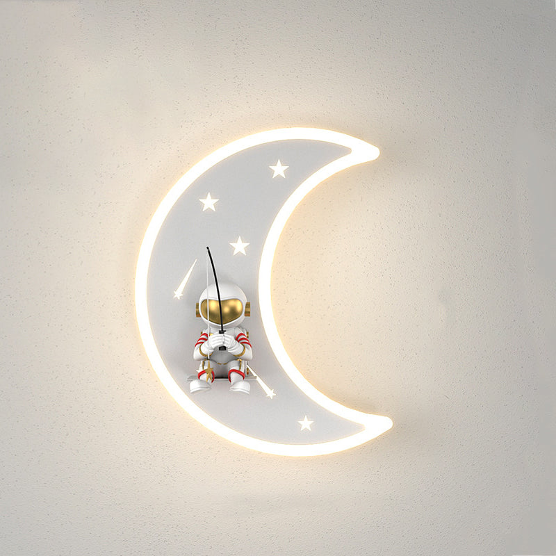 Crescent Moon Astronaut Star Wall Lamp