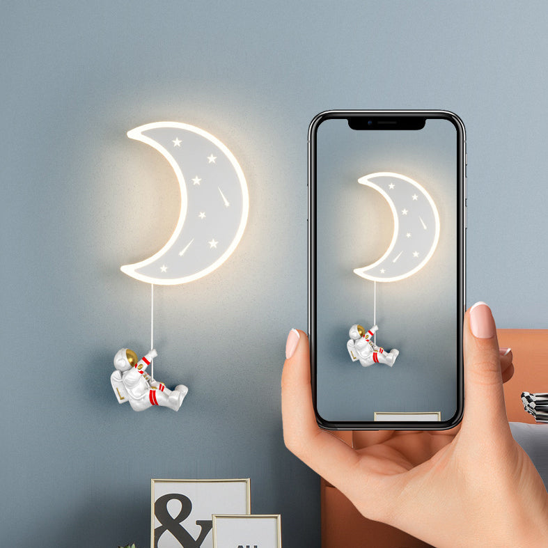 Crescent Moon Astronaut Star Wall Lamp
