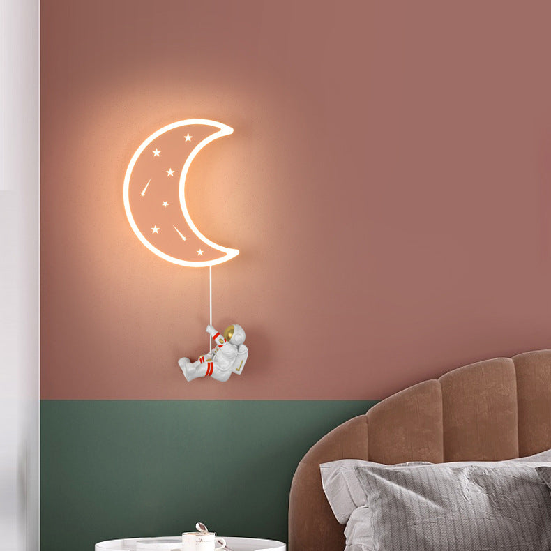 Crescent Moon Astronaut Star Wall Lamp