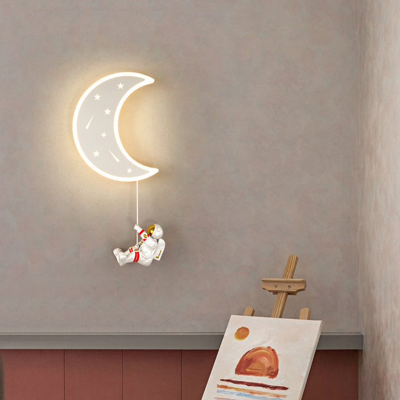 Crescent Moon Astronaut Star Wall Lamp