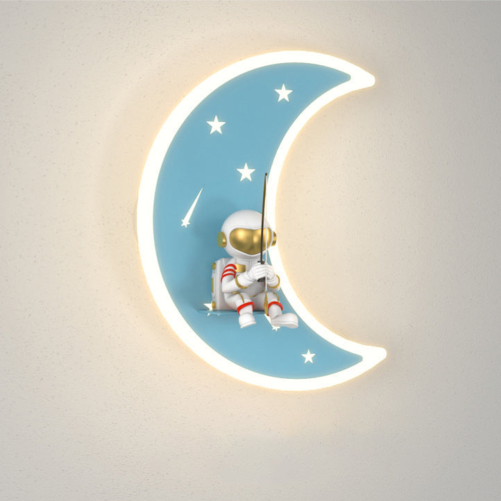 Crescent Moon Astronaut Star Wall Lamp