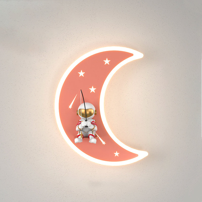 Crescent Moon Astronaut Star Wall Lamp