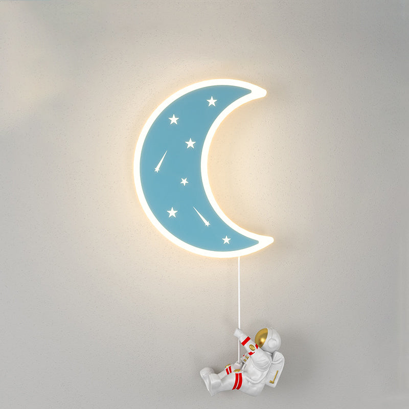 Crescent Moon Astronaut Star Wall Lamp
