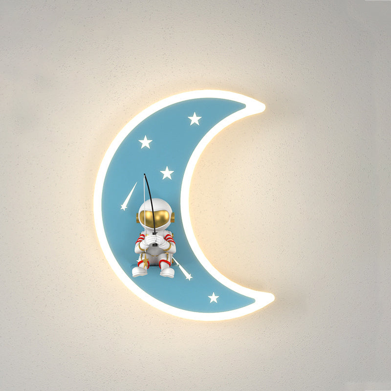 Crescent Moon Astronaut Star Wall Lamp
