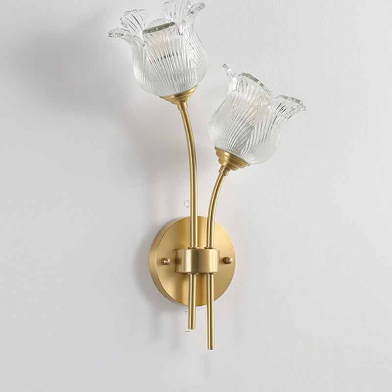 Floral Round Glass Copper 2-Light Wall Lamp