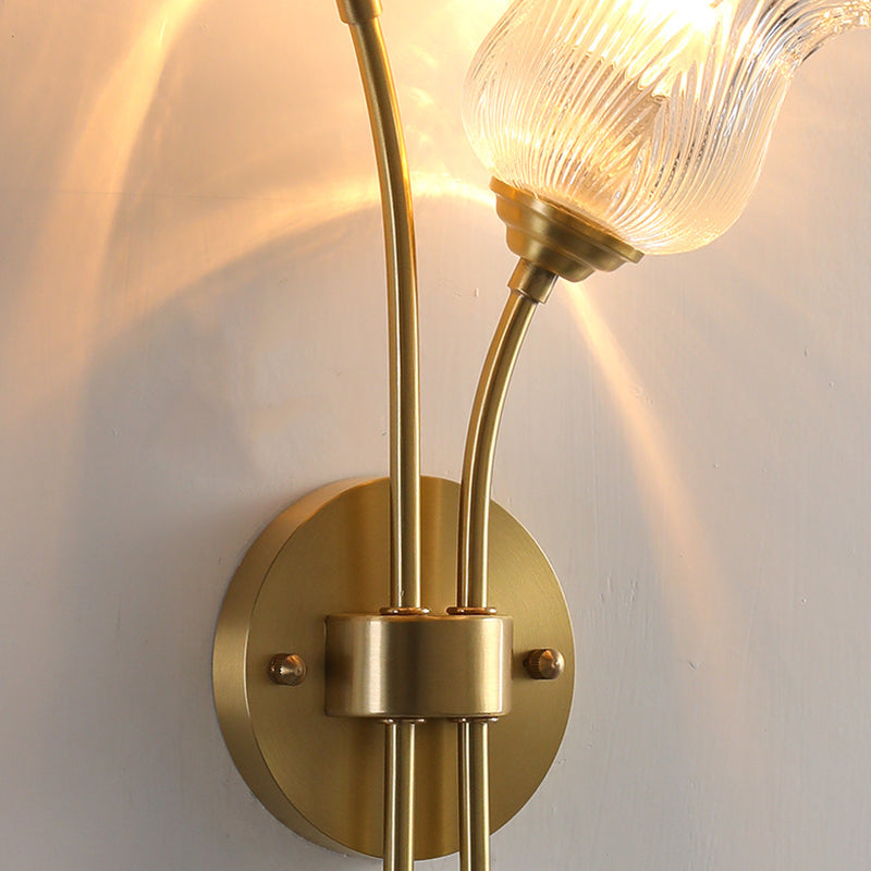 Floral Round Glass Copper 2-Light Wall Lamp