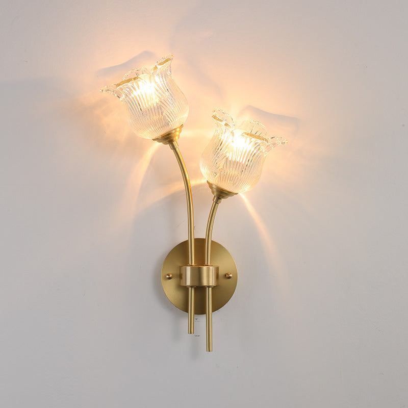 Floral Round Glass Copper 2-Light Wall Lamp