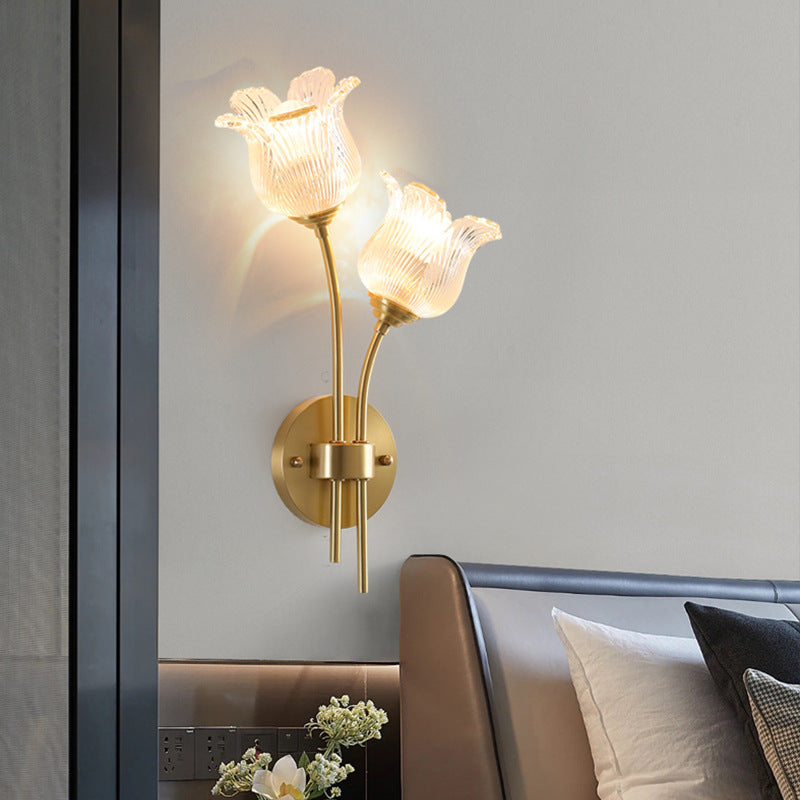 Floral Round Glass Copper 2-Light Wall Lamp