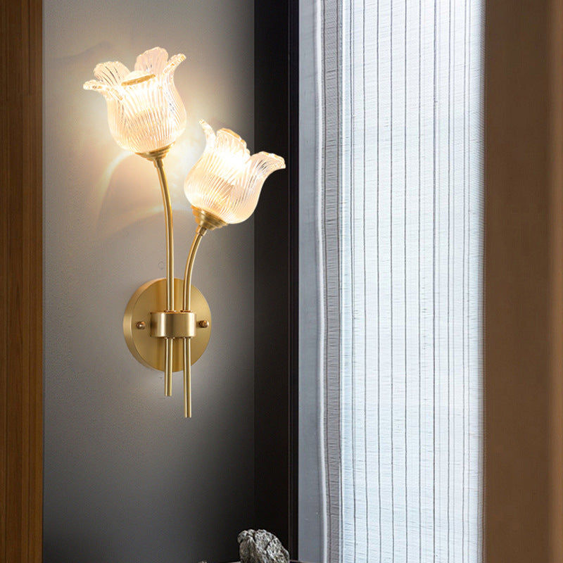 Floral Round Glass Copper 2-Light Wall Lamp