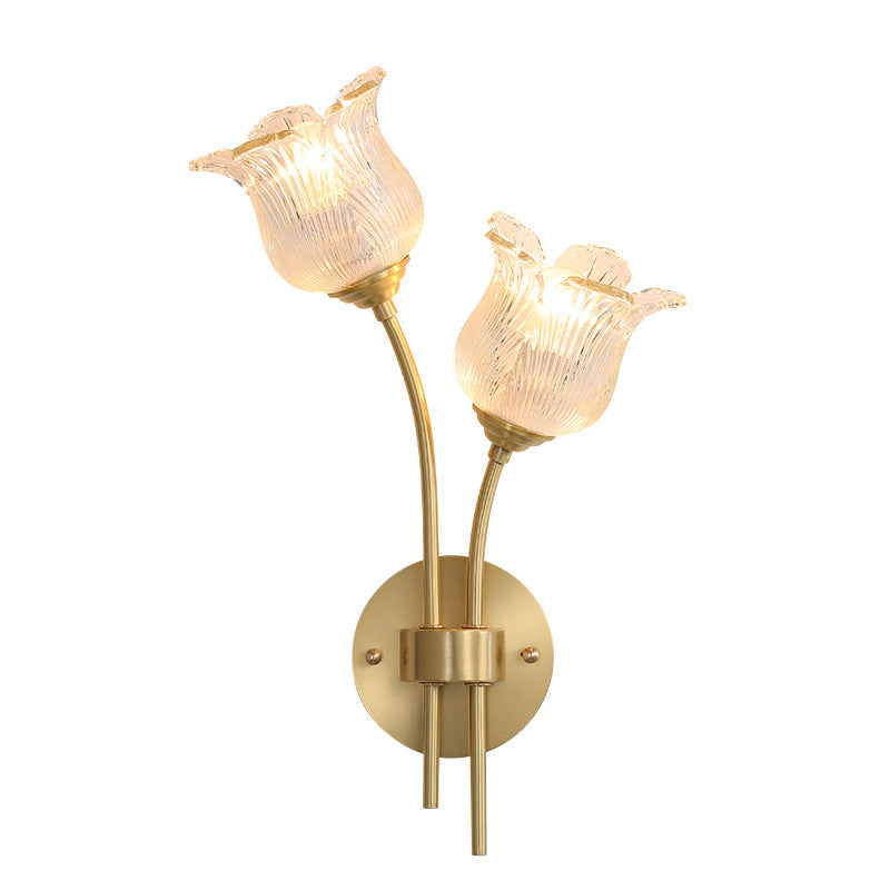 Floral Round Glass Copper 2-Light Wall Lamp