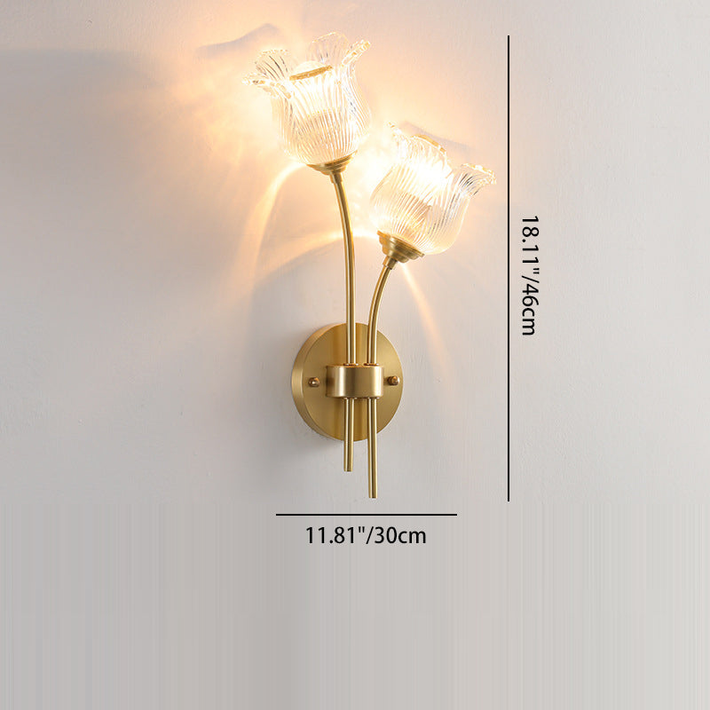 Floral Round Glass Copper 2-Light Wall Lamp