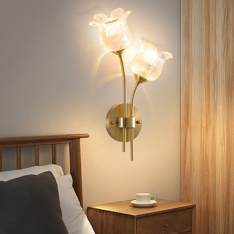 Floral Round Glass Copper 2-Light Wall Lamp