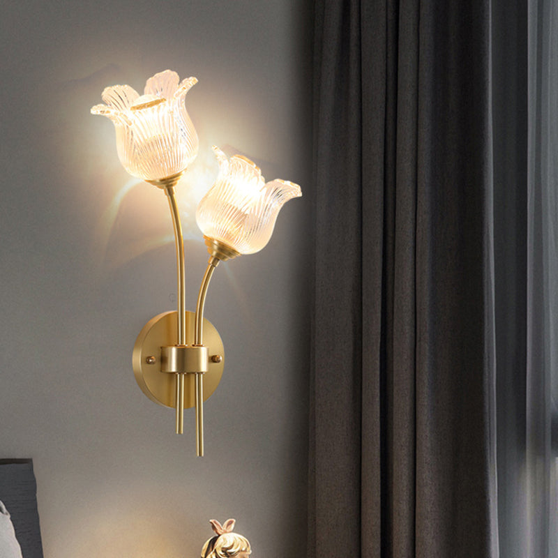 Floral Round Glass Copper 2-Light Wall Lamp